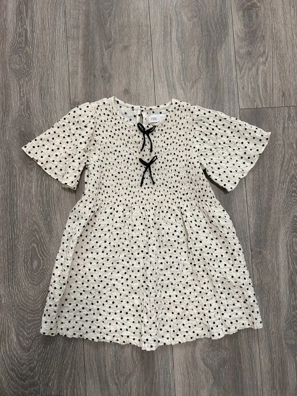ZARA Textured Polka Dot Bow Dress Size 4T